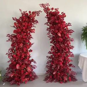 Zike Flower Red Rose Artificial Silk Flower Horn Arch Eco-Friendly Durable Garden Backdrop for Fall Wedding Party Decoration