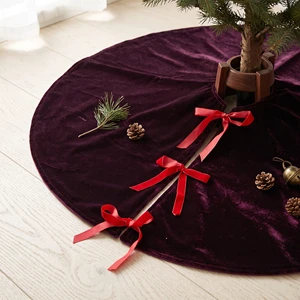 58in Burgundy Velvet Red Bow Christmas Tree Collar Luxury Weihnachten Home Decoration Tree Skirt Base Cover