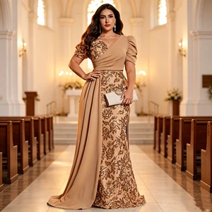 Impereal Plus Size Women Luxurious Evening Dress V-neck Sequin Long Formal Party Dress Mermaid Wedding Dresses for Bridesmaid
