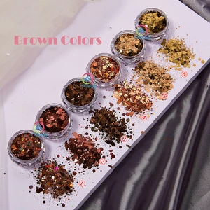 Wholesale Metallic Brown Red Blue Polyester Glitter Powder Resin Mixed Sequins Festival Chunky Craft Glitter