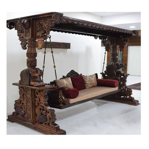Rajwada Style Wooden Jhula For Home Australia Solid Teak Wood Ceiling Swing with Decorative Brass Chains Traditional Jhula USA