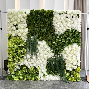 Wedding Flower Wall Backdrop 8ft X 8ft White Baby Breath Pink Fabric Rose Artificial Flower 5D Wall For Decor Roll Up Panel