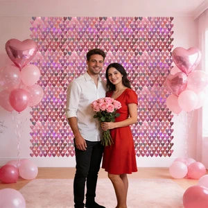 Dream pink Grid Backboard Heart Shaped Glitter Shimmer Sequin Panel Wall Backdrop for Birthday Wedding Decoration