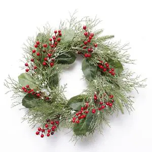 Christmas Wreath with Lamp Bow Ball Big Red Flower Navidad Party Door Window Wall Fireplace Staircase Balcony Garden Wreaths New