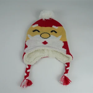 OEKO-TEX Certified Kids Christmas Knit Hat Santa Jacquard Ear Flap Beanie with Pom Pom and Braided Tassels