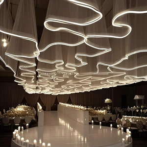 Wedding Ceiling Decoration Hanging Yarn Gauze Curtain LED Strip Ceiling Decor Illumination Veil Fabric Drape Curtain Party Decor