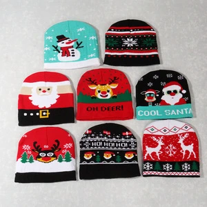 Wholesale Custom Acrylic Knit Hats Snowman Holiday Winter Hat For Family Gift Cartoon Jacquard Christmas Beanies