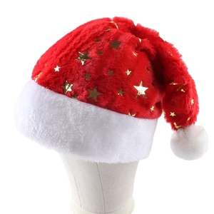 FF4714 Christmas Party Favor Snowflakes Gold Stamp Xmas Santa Claus Hat Plush Fuzzy Winter Adult Christmas Hat