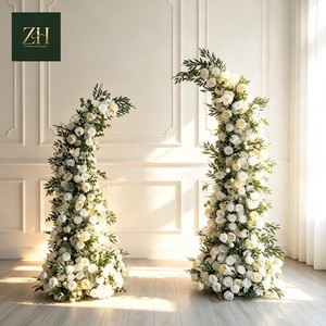 Modern Romantic White Green Artificial Flower Horn Arch Backdrop For Events And Parties