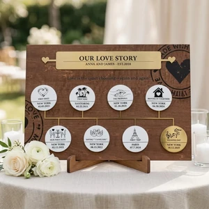 Our Love Story Wood Wedding Sign Personalized Wood Display Sign for Event Wood Couple Story Memory Board for Reception Display