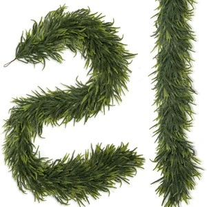 Christmas Artificial Rattan Feel Pine Eco-Friendly 180cm Lithium Battery Red Light Hanging Wreath with Ornament