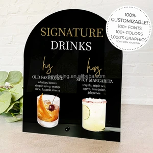 Custom Made Acrylic Wedding Sign Custom Made Wedding Party Name Signature Table Top Menu Stand Clear Acrylic Bar Menu Signature