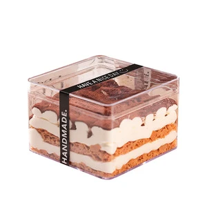 Wholesale Customized Fruit Wood Bran Cake Western Dessert Tiramisu Pastry Container Acrylic Cake Box With Lids