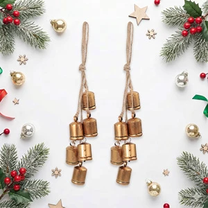 Hot Sale Carved Engraved Gold Plated Metal Hemp Rope Bell Door Hanging Christmas Fireplace Decoration With Angel Theme