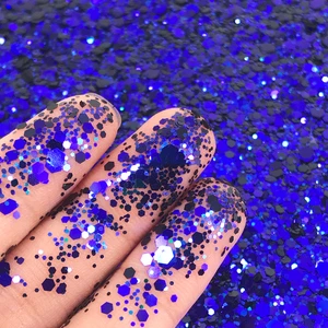 Xucai 12 Colors Chunky Holographic Glitter Powder Mixed Hexagon Sequins Bulk Eco-Friendly Plastic Nail Art Crafts Party Festival