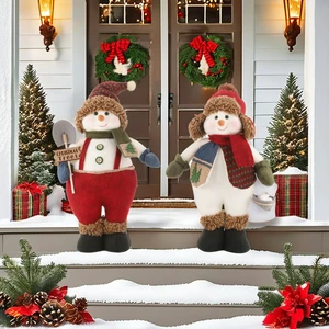 Zaves 15-Inch Snowman Double Plush Doll Christmas Decoration With Red & White Hat & Shovel Wearable Christmas Ornament