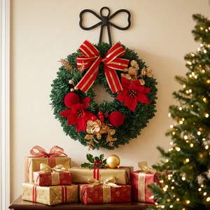 LINGKAI Eco-Friendly Plastic 33cm Artificial Christmas Wreath Hanging Ornaments For Door And Window Decoration