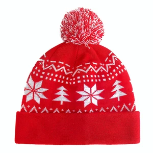 Czelrine Party Gift Red Winter Skull 3D Embroidery Beach Xmas Deer Knitted Merry Christmas Beanie Hat