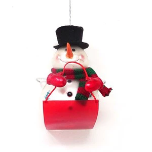 Factory Wholesale Glass Pendants for the Christmas Tree Funny Snowman Sledding in a Bowler Hat Decoration