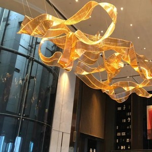 ANNO High Quality Gold Glass Ribbon Modern Chandelier Ceiling Decor LED Lights Factory