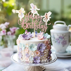 Happy Birthday Fairy Cake Topper Fairy Theme Selection Happy Birthday Baby Shower Party Cake Decoration Supplies