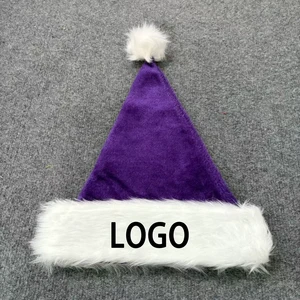 High Quality Christmas Hats wholesale customize Multi-colored Luxury Purple Long Plush Santa Hat New Year Festive Decorations