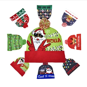 Design LED Christmas Sweater Hat Light Up Xmas Beanie Knitted Cap Unisex Winter Hat Christmas Hats