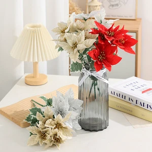 High Quality Single Artificial Poinsettia Flower Head DIY Wreath Christmas Floral Decoration
