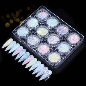 Factory Nail Supplies 12 Boxes Crystal Glitter Nail Acrylic Powder DIY Nail Chrome Manicure Pigment Kit