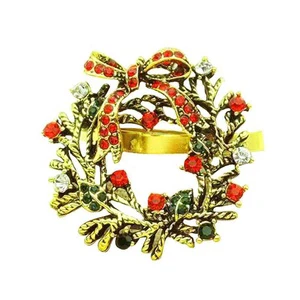 European Style Model Room Napkin Ring Diamond Inlaid Hollow Flower Wreath Napkin Holder Antique Gold Christmas Wreath