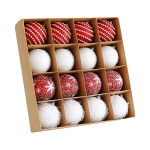 Daoge High Quality Handmade Plastic Christmas Tree Ball Ornament Set 16pcs 80mm Red White Glittering Model DF-12PB