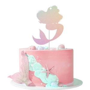 Xieli Vietnam Mermaid Theme Birthday Party Decoration Iridescent Mermaid Pattern Cake Topper with White Paper Pick