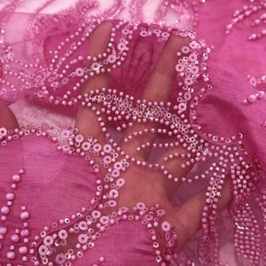 Hot New 3D Beaded Lace Flower Glitter Tulle for Women's Fashion Skirts Embroidered Mesh Sequins for Dresses Party Accessories