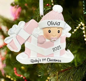 Machine-Made Baby First Christmas Ornament Personalized Name Eco-friendly Christmas Decorations Box Christmas Tree Holiday Gift