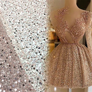 CHOCOO Hot Selling Bridal French Tulle Lace With Beads Glitter Net Sequins Beaded Embroidery Lace Fabric