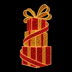 Giant Size CE IP65 Metal Wire Frame Warm Cold White LED String Rope Lighted Ribbon Bow Present Christmas Gift Box Motif Light