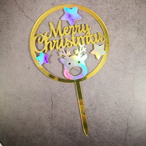 Creative Acrylic 'Merry Christmas' Cake Nameplate Christmas Tree Baking Cake Decoration Plug-In Cake Topper Party Decorations