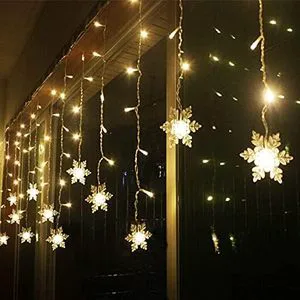 MBVBN Waterproof LED Curtain Lights 19ft/6M Snowflake String Lights 8 Modes Outdoor Christmas Wedding Party Home Decor (Warm