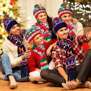 Christmas Decorations LED Kids Winter Hats Party Pompom Hats Kids LED Light-up Caps Christmas Knitted Beanies Hat