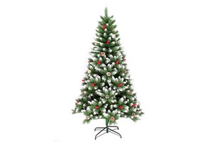 Pointed Spray White Pine Cones Red Berries Eco-friendly PVC Material Metal Stand Christmas Tree Hotel Mall Decoration Set