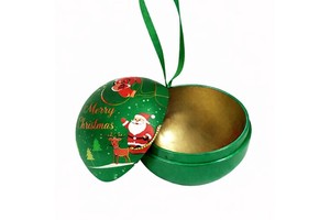 Custom 68mm Christmas Tinplate Ball | Food Safe Polished Surface Interlock Sealing Customized 4 Color Offset Printing Small Gift