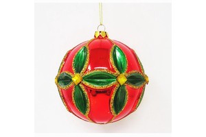Factory Wholesale Christmas Tree Hanging Ornaments Small Red Background with Green Flower Pattern Orb Ornaments