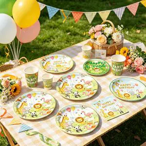 Jungle Animals Disposable Eco-Friendly Luxury Tableware Set Wild Party Kit Birthday Baby Shower Father's Day Christmas Cartoon