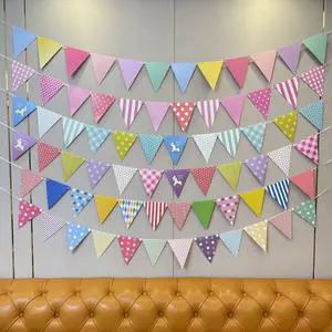 Triangle Flag Banner Festival Cartoon Colorful Square Wave Point Wholesale Paper Kid's Campus Birthday Party Decoration Supplies