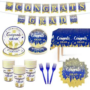 Graduation Party Decor for 25 Guests Blue Congrats Grad Graduation Party Supplies Disposable Graduation Party Dinnerware Set