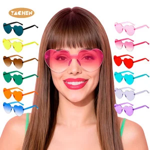 YACHEN Party Favors Promotional Gift Custom Assorted Candy Color Heart Shaped Sunglasses Frameless Party Glasses for Women Girls
