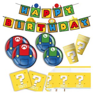 Super Themed Party Supplies Video GamePaper Plate Napkins Tablecloth Cup Knives Spoon Fork for Boy's Birthday Party Decorations
