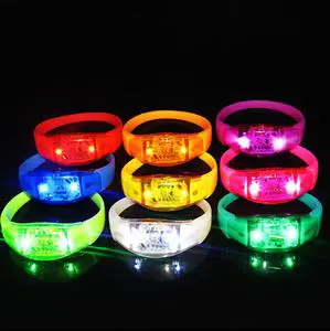 Custom Silicone Glow in Dark Party Wristband Voice Switch Control Flashing Light up Sound Activated LED Bracelets for Party