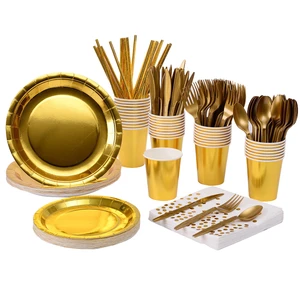 Disposable Paper Plated Cups Napkin Knife Spoon and Fork Table Ware Cutlery Supplies Kids Happy Birthday Party Decoration Set