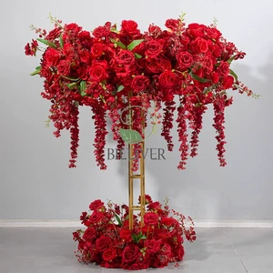 Hot Sale Red Wedding Table Decoration Ornaments Wedding Arrangement Flowers Decoration Wedding Artificial Flowers for Table